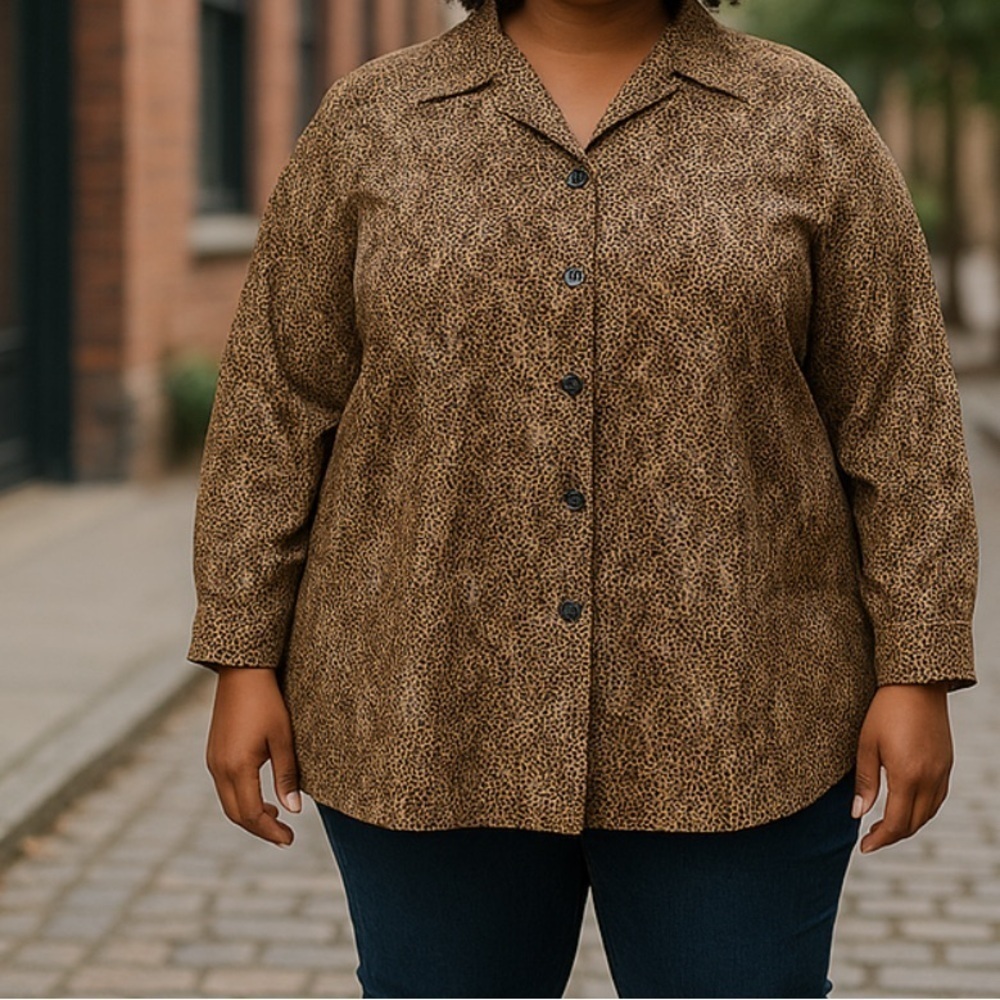 Requirements Woman Button Up Blouse Animal Print Size 2x